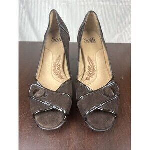 Sofft Suede Dark Brown Lady Open Toe High Heals Women's size 8.5N Career New
